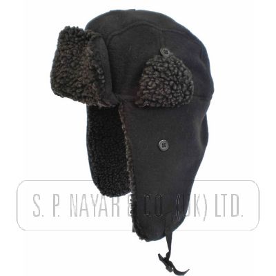 MENS BLACK POLAR FLEECE TRAPER HAT